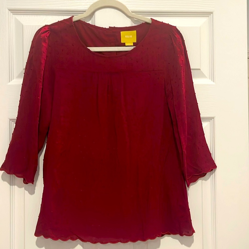Anthropologie Maeve Swiss dot burgundy blouse size 4